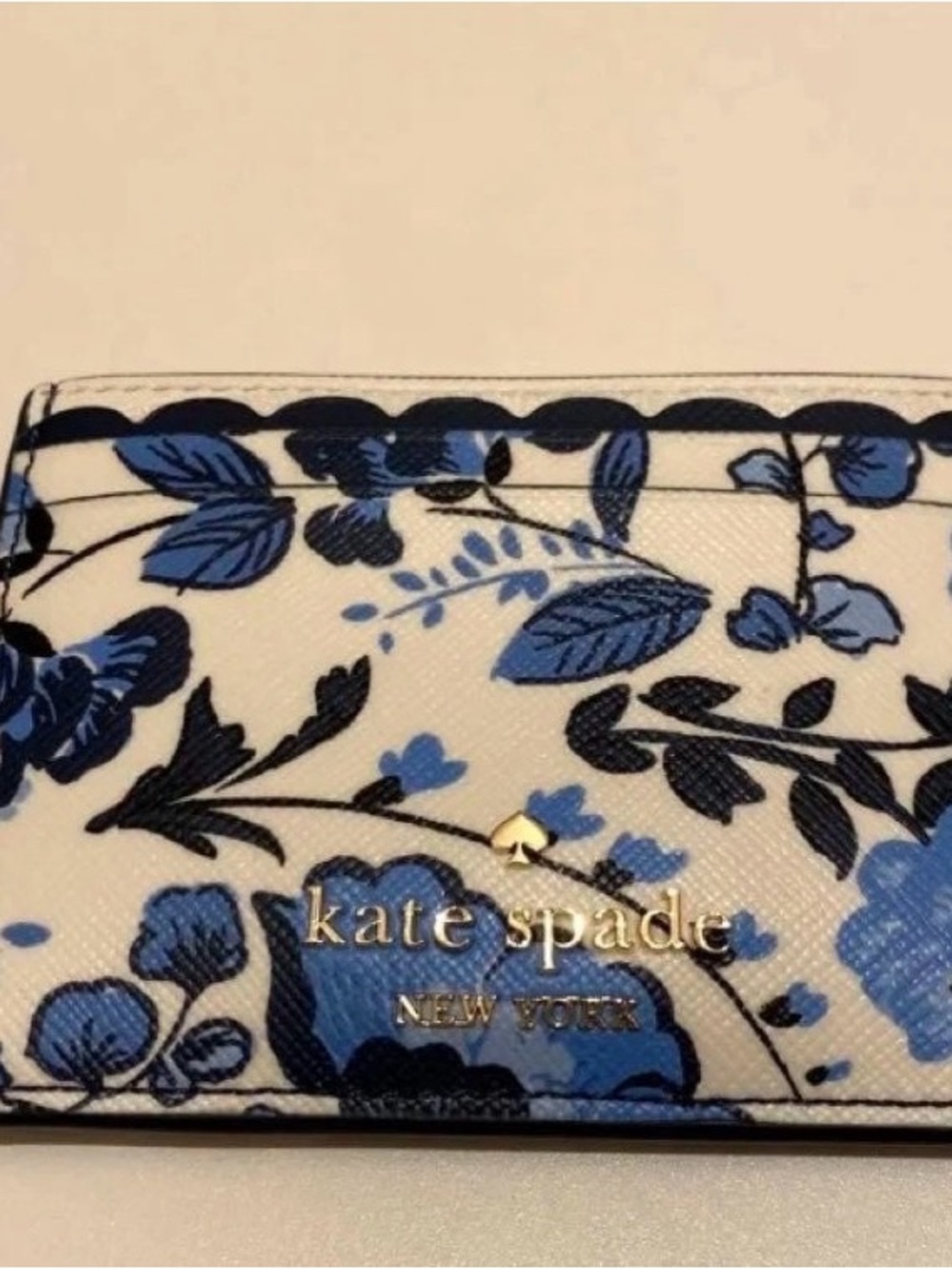 Kate Spade Madison Vase Blue Floral Small Slim Card Holder Wallet